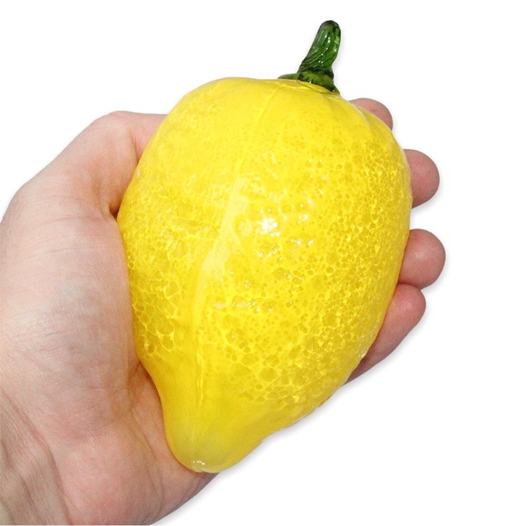 Vintage Art Glass Lemon Figurine Murano Style Realistic Citrus Fruit Statuette - Picture 5 of 5